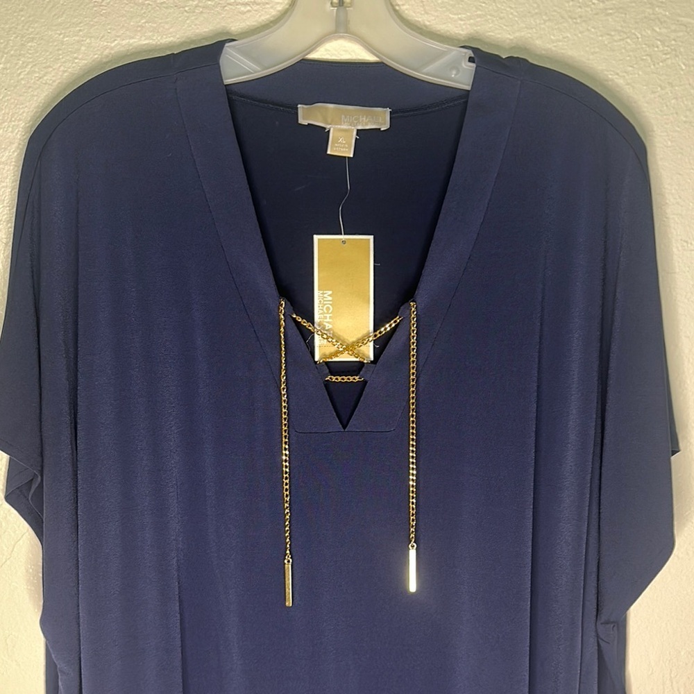 NWT Michael Kors Lace-Up Tunic Top 
True Navy Women’s Size XL - Picture 3 of 11